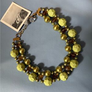 Elegant New Lenora Dame Green, Brown and Gold Beaded Choker Necklace